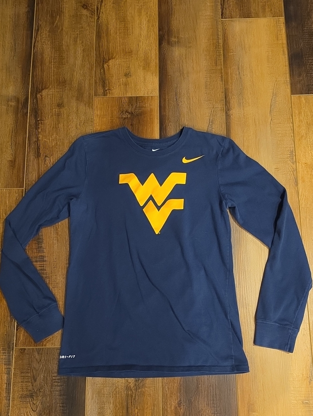 Nike Navy Long-Sleeve WVU Logo Performance Shirt with Yellow Accents